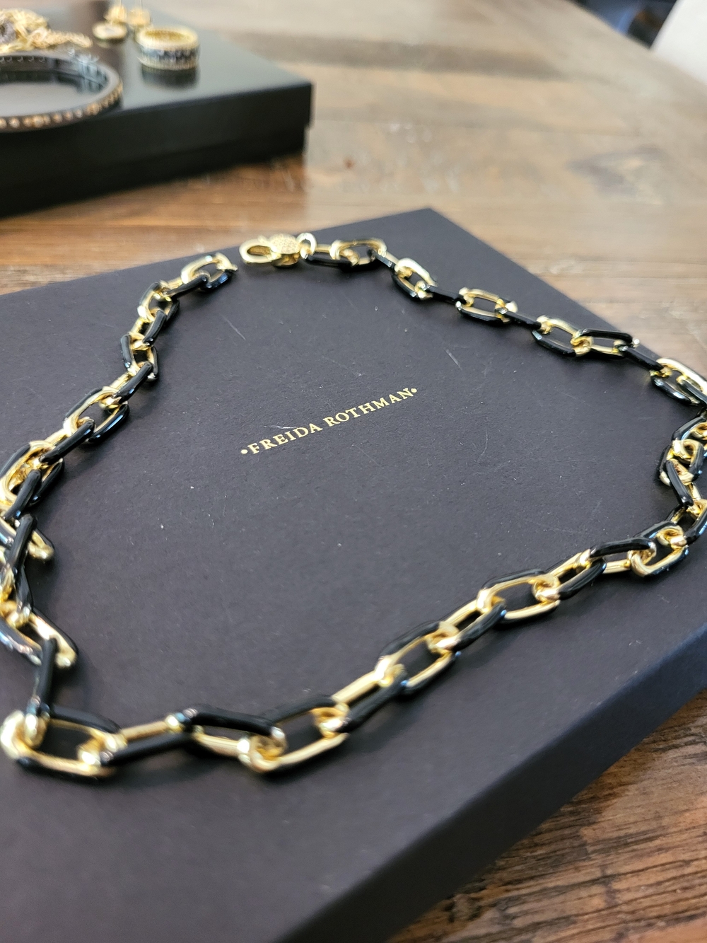 Freida Rothman Vault Gold & Black Enamel Link Necklace - Picture 2 of 3